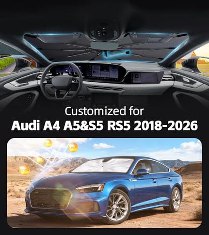 Windshield Sun Shade for Audi A4 A5&S5 RS5 2018-2026 with 360° Rotating Shaft, Custom Fit Umbrella Sunshade for UV Blocking, Interior Heat Protection, Easy Storage - size: Fit for Audi A4 A5&S5 RS5 2018-2026