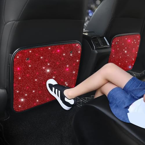 Sparkling Diamond Auto Kick Mats Back Seat Protector Cute Kick Mats Protect from Dirt Mud Seat Back Protector with Bling Crystal Rhinestone Car Interior Decor Accessories Red 2Pcs - color: Red 2 Pcs