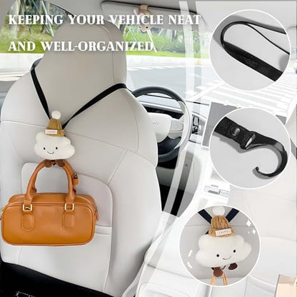 2 Pieces Cloud-Shaped Car Seat Hooks | Universal Vehicle Organizer for Sport & Regular Seats | Bag, Purse, Grocery, and Umbrella Holder | Interior Accessories