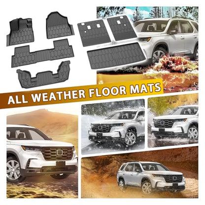 Powerty Floor Mat for Honda Pilot 2023-2025 2026, All Weather TPE Custom Trunk Cargo Mat Liner with Backrest Mat Replacement for Honda Pilot Accessories (Trunk Mat+Backrest Mat+Floor Mat) - size: 4)Honda Pilot｜23-26｜Full Set