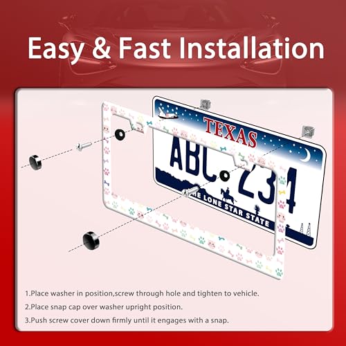 Animals Paws Printed License Plate Frame Cute Cat Dog License Plate Funny Auto Accessories Stainless Steel License Plate Holder 6 x12 Inch Women Men - color: Cute Cat Dog Paws Print