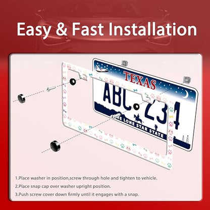 Animals Paws Printed License Plate Frame Cute Cat Dog License Plate Funny Auto Accessories Stainless Steel License Plate Holder 6 x12 Inch Women Men - color: Cute Cat Dog Paws Print
