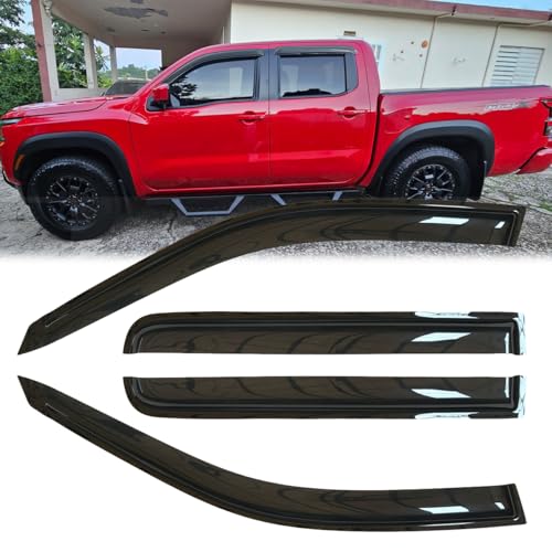 4pcs Original Shatterproof Rainproof Side Window Wind Deflectors for Frontier 22-25,Tape-on Rain Guard Sets,Nice Looking Window Visors for Cars,Vent Deflector for 2022-2025 Frontier 94788 - size: for 2022-2025 Frontier Crew Cab