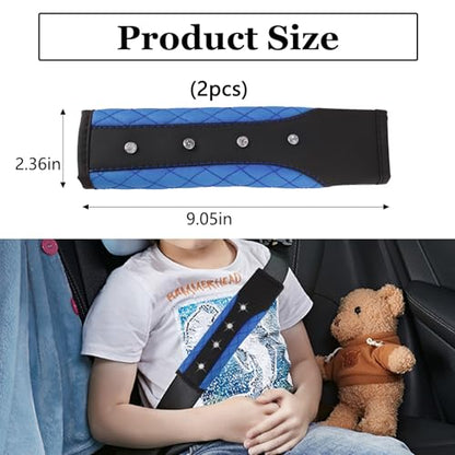 Hovom 2PCS Bling Car Seat Belt Cover Pad, Leather Seatbelt Covers for Cars, Soft Safety Seatbelt Shoulder Strap Covers, Rhinestone Auto Seat Belt Protector Cushion for Women Girls (Blue) - color: Blue