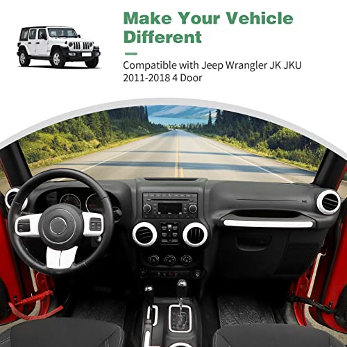 CheroCar 18PCS Interior Trim Kit for Jeep Wrangler JK JKU 2011-2018 4 Door,Steering Button Frame, Air Conditioning Vent Trim Cup Holder Cover,Gear Shift Knobs Frame,White,… - color: White
