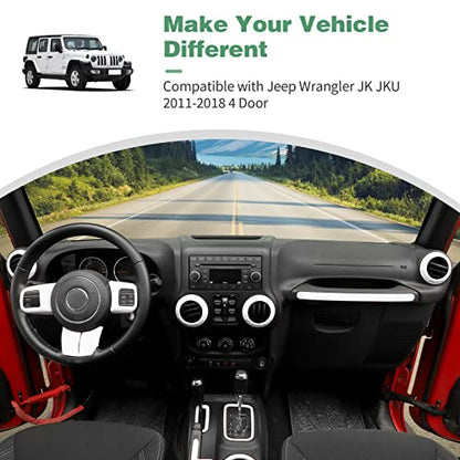 CheroCar 18PCS Interior Trim Kit for Jeep Wrangler JK JKU 2011-2018 4 Door,Steering Button Frame, Air Conditioning Vent Trim Cup Holder Cover,Gear Shift Knobs Frame,White,… - color: White