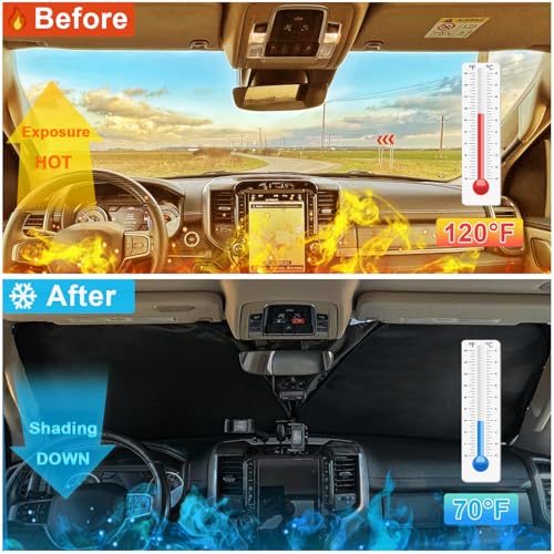 Premium Windshield Sun Shade for 2019-2025 2026 Dodge RAM 1500, Reflective 310T Material Front Window Sun Visor Blocks UV Rays Foldable Sunshade - size: 2019-2026 Ram 1500