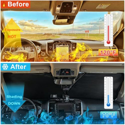 Premium Windshield Sun Shade for 2019-2025 2026 Dodge RAM 1500, Reflective 310T Material Front Window Sun Visor Blocks UV Rays Foldable Sunshade - size: 2019-2026 Ram 1500