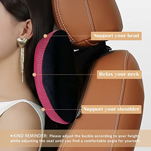 Super Great Car Headrest Pillow, Car Pillow for Neck Pain Relief with Adjustable Strap, 100% Memory Foam & Breathable Removable Cover, Ergonomic Design - Softness Travel Car Neck Pillow(Wine-Red, 1PC) - color: Red