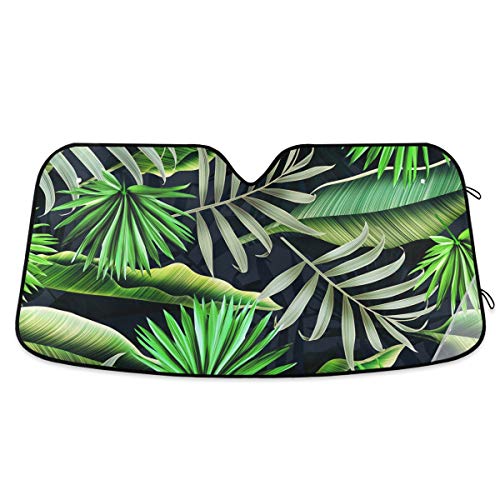 Tropical Palm Leaves Front Car Windshield Sunshade Foldable Reflective Sun Shade Blocks UV Rays - color: Palm Leaves