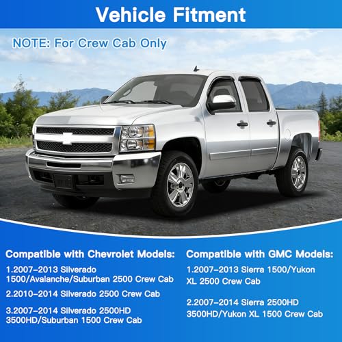 4Pcs Window Vent Visors, Outside-Mount Window Deflectors, Rain Guards for 2007-2013 Chevy Silverado Avalanche & GMC Sierra 1500 Crew Cab - size: 2007-2013 Silverado/Sierra