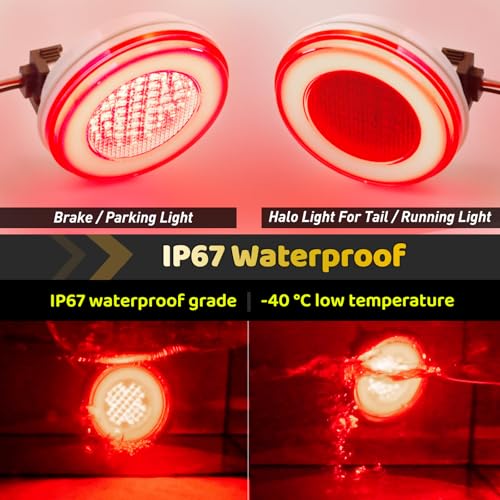 2pcs Smoked Lens 4 inch Round Red 64 LEDs Trailer Trucks Halo Brake Stop Running Turn Signal Tail Lights w/Rubber Grommet Sealed Waterproof IP67 For RV/Van, DC 12V