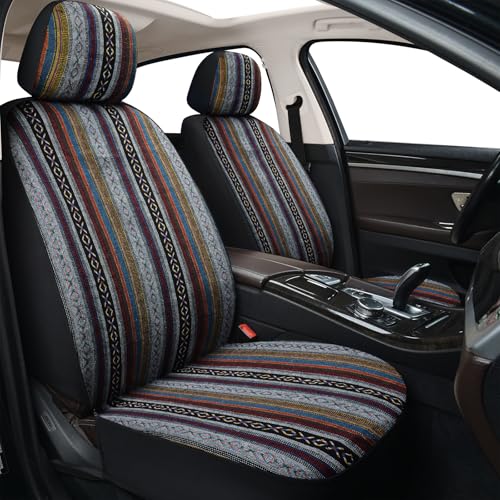 Baja Saddle Blanket Car Seat Covers, Boho Striped Woven Front Seat Protectors, Breathable & Washable Interior Covers, Universal Fit for Most Cars SUVs Trucks, Airbag Compatible, Red, 8 pcs. - color: RED