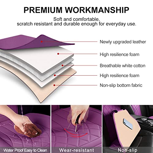 BEITK 2 Pack Leather Front Car Seat Covers, Universal Sideless Car Seat Protectors with Storage Pocket and Seat Belt Pads, Waterproof Automotive Seat Cover for Cars Trucks SUV(Purple) - color: front pair purple