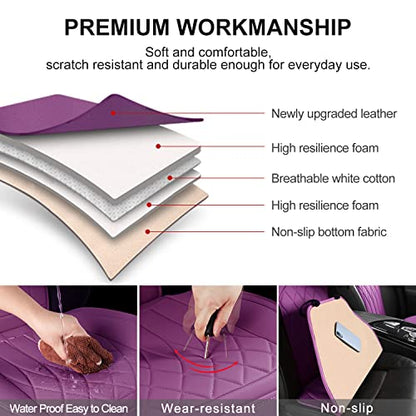 BEITK 2 Pack Leather Front Car Seat Covers, Universal Sideless Car Seat Protectors with Storage Pocket and Seat Belt Pads, Waterproof Automotive Seat Cover for Cars Trucks SUV(Purple) - color: front pair purple