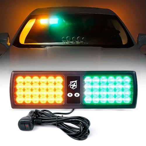 Xprite Amber Green 48LED Visor Strobe Flashing Lights Interior Windshield Sunshield Emergency Warning Lights for Police Volunteer Firefighter Vehicles Trucks - color: Amber Green