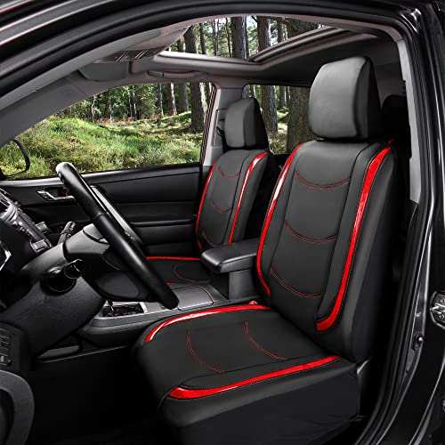 FH Group Full Set Faux Leather Car Seat Covers - Universal Fit, Low Back Front Seat Covers, Airbag Compatible, Split Bench Rear, Seat Cover for SUV, Sedan, Red - color: Red, style: Seat Covers