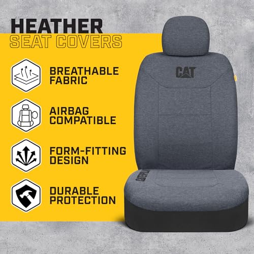 CAT CozyBlend Car Seat Covers, Blue Heather - Premium Jersey Fabric Seat Covers for Cars Trucks SUV, Breathable Cotton Car Seat Covers Front Seats Only, Universal Fit Automotive Interior Covers - color: Blue