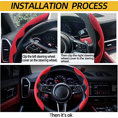 New Fluffy Anti-Skid Steering Wheel Cover Segmented Protector Safe and Non Slip Car Accessory and Durable Easy to Install for Steering Wheels of Universal Fit 99% Car (Suede Material Black) - color: Suede material Black
