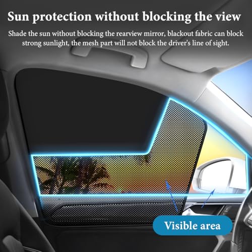 2PCS Car Window Shades, Magnetic Curtains Auto Front Seat Side Window Covers with Half Shade, Double Layer Mesh Sun Block UV Protection Covers for Driver Passenger (Horizontal) - color: Horizontal