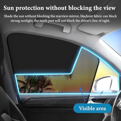 2PCS Car Window Shades, Magnetic Curtains Auto Front Seat Side Window Covers with Half Shade, Double Layer Mesh Sun Block UV Protection Covers for Driver Passenger (Horizontal) - color: Horizontal