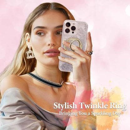 Magnetic Phone Ring for MagSafe Grip [Super Magnet] Gold Twinkle Design Ring Holder Stand, magsafe pop Socket (Gold) - color: Gold