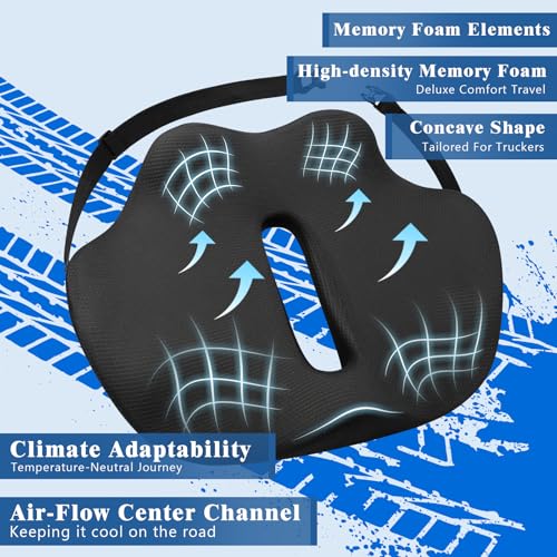 X-Large Seat Cushion for Truck Driver, Upgraded Cushion for Back Support and Pain Relief, Memory Foam with Non-Slip Washable Cover, Relieves Long-Term Truck Sitting and Pain Black - size: X-Large-Black