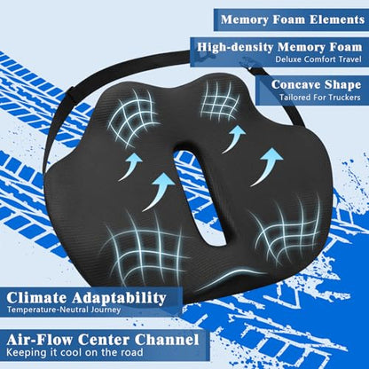 X-Large Seat Cushion for Truck Driver, Upgraded Cushion for Back Support and Pain Relief, Memory Foam with Non-Slip Washable Cover, Relieves Long-Term Truck Sitting and Pain Black - size: X-Large-Black