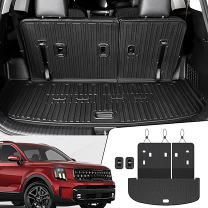 Cargo Mat with Backrest Mats for 2020-2025 Kia Telluride 7/8 Passenger Car Mats Accessories, All Weather TPE Interior Protectors Cargo Liner Trunk Mat(Cargo Mat with Backrest Mats) - size: Cargo Mat + Backrest Mats