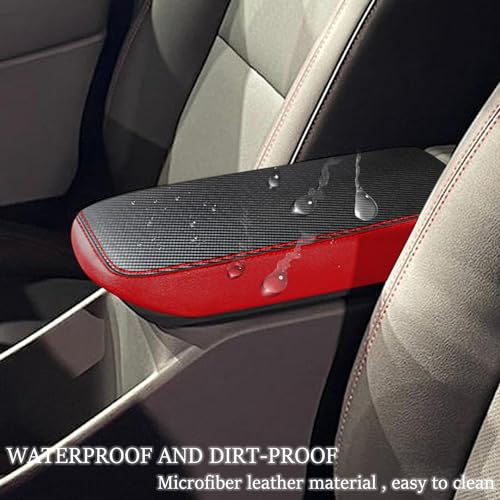 Car Armrest Cover Waterproof Center Console Pad Scratch Resistance Box Cover Anti-Scratch Leather Protector Pad for Chevy Trax 2024 2025 2026 Accessories(Carbon Fiber + Red) - color: Carbon Fiber + Red