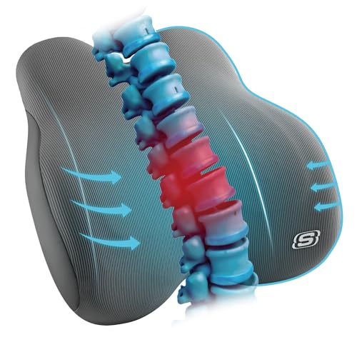 Skechers Memory Foam Lumbar Pillow,Lumbar Support Pillow for Office, Chair Lower Back Pain Relief Lumbar Pillow, Ergonomic Design Back Support Pillow for Office Chair, Car, Home, Travel,Gray - color: Gray