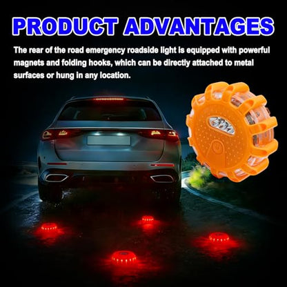 4 Pack Automotive Light LED Roadside Emergency Safety Flare Lights Hook Flashing Warning Beacon Disc Kit for Car Truck Vehicle Boat Automotive Security Rescue Search (Batteries not Included)