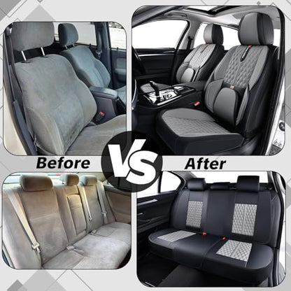 Car Seat Cover Full Set, Universal Car Seat Cover for Cars, Black and Gray, with Lumbar Support, Premium Artificial Leather, Waterproof and Easy to Clean, Airbag Compatible - color: Black & Gray