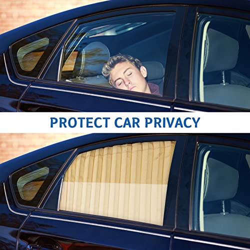 ZATOOTO Car Side Window Sun Shade - 2 Pcs Beige Magnetic Privacy Sunshades - Curtain Keeps Cooler Screen for Baby Sleeping - color: Beige Faux Silk Louvered–Rear 2PCS