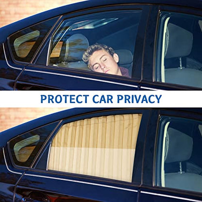 ZATOOTO Car Side Window Sun Shade - 2 Pcs Beige Magnetic Privacy Sunshades - Curtain Keeps Cooler Screen for Baby Sleeping - color: Beige Faux Silk Louvered–Rear 2PCS