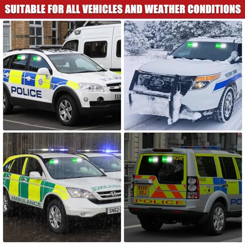 2X 6.1 inch Emergency Strobe Lights Green White 12 LED Warning Flashing Safety Dash Side/Front/Rear Windshield Lights Grill Surface Mount forVolunteer Firefighter Vehicles POV Trucks Car... - color: Green/White