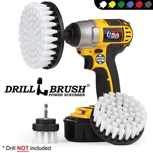 Car Accessories - Drill Brush Attachment for Washing, Wheels, Mats, Detailing - Carpet and Upholstery Cleaner - Boat and Kayak Hull Accessories - Glass and Fiberglass Cleaner - color: White