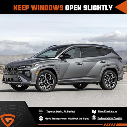 Rain Guards Compatible with Hyundai Tucson 2022 2023 2024 2025 2026, Tape-On Side Window Wind Deflectors & Visors Out-Channel 2022-2026 Tucson Rain Guard Black - 6 PCS - size: 2022-2025 Hyundai Tucson (Tape-On)