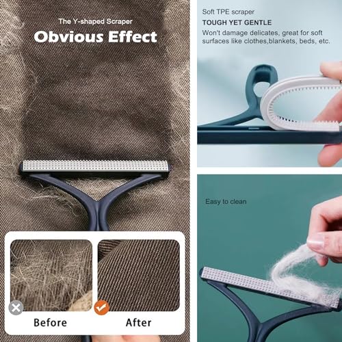 Pet Hair Remover 3-Pack, Dog Cat Hair Remover, Lint Shaver Cleaner Pro, Fur Removal Tool, Portable Carpet Scraper, Fuzz Rollers Hairball Brush for Carpets, Clothes, Car Mats, Couch, Pet Bed, Furniture