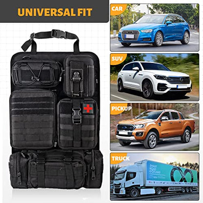 MAIKER Tactical Car Seat Back Organizer, Upgrade Tactical Vehicle Panel Organizer with 5 Detachable Molle Pouch, Universal fits for Most of Vehicle Black - color: Black