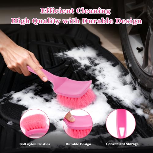 Carpet Brush, Anti-Deformation Medium Soft Nylon Bristles, Scratch-Free High Toughness Pink Scrub Brush for Car Interior Detailing, Upholstery, Leather Seats, Floor Mats, Tires & Home