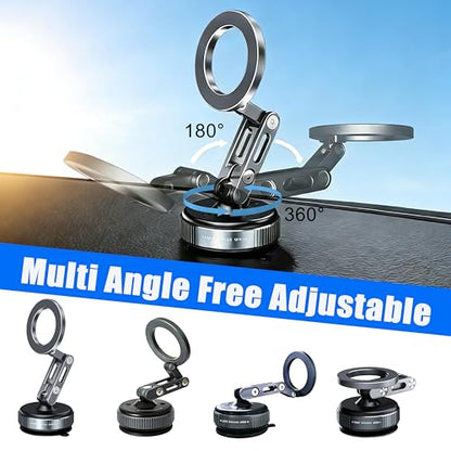 Nano Gel Suction Cup Magnetic Phone Holder for Car,Aluminum Alloy & ABS One-step Lock Magnetic Vacuum Phone Mount,UV-Resistant and Durable,Directly Mountable on Smooth Surfaces/Textured Leather