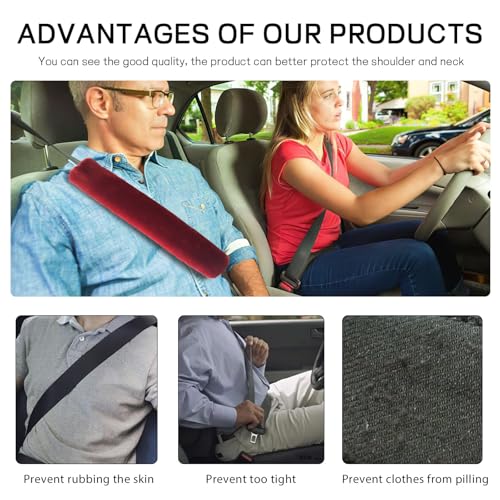 2 Pack Car Seatbelt Covers Shoulder Pad, Soft Faux Sheepskin Seat Belt Shoulder Cover for a Comfortable Driving, Seat Belt Shoulder Strap Covers Helps Protect Your Neck and Shoulder (Wine Red) - color: Wine Red