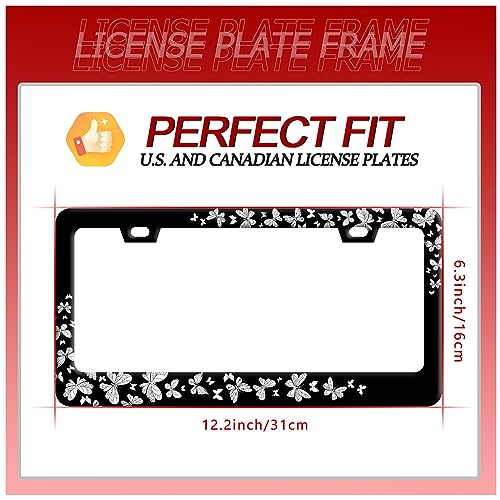 Butterfly License Plate Frame Beautiful Butterflies License Plate Stainless Steel Auto Parts with Screws Size 12.3" x 6.3" for Men Women - color: Butterfly