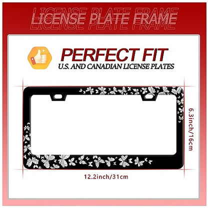 Butterfly License Plate Frame Beautiful Butterflies License Plate Stainless Steel Auto Parts with Screws Size 12.3" x 6.3" for Men Women - color: Butterfly