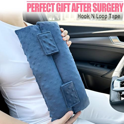 Hysterectomy Seatbelt Pillow Hysterectomy Recovery Must Haves Post Surgery Abdominal Pillows with Ice/Hot Pocket for Tummy Tuck C-Section Recovery Gifts Minky Dot Denim Blue - color: Minky Dot Denim Blue