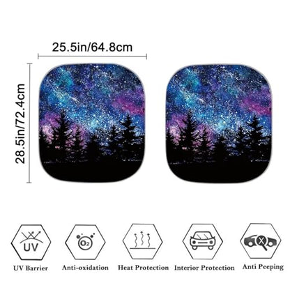 Galaxy Forest Car Front Windows Sunshade 2 Pieces Automotive Windshield Universal Auto Shade Flodable Reflective Sun Shade - color: Galaxy Forest