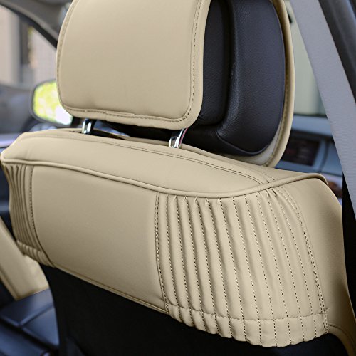 FH Group Ultra Comfort Highest Grade Faux Leather Full Set Cushion Pads Car Seat Covers for Front and Rear- Fit Most Car, Truck, SUV, or Van (Solid Beige) - color: Solid Beige, style: Full Set