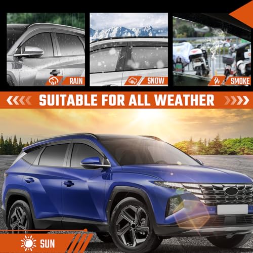 Rain Guards Compatible with Hyundai Tucson 2022 2023 2024 2025 2026, Tape-On Side Window Wind Deflectors & Visors Out-Channel 2022-2026 Tucson Rain Guard Black - 6 PCS - size: 2022-2025 Hyundai Tucson (Tape-On)