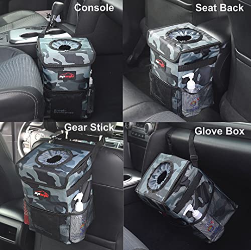 EPAuto Waterproof Car Trash Can with Lid and Storage Pockets, Camouflage Grey - color: Camouflage Grey